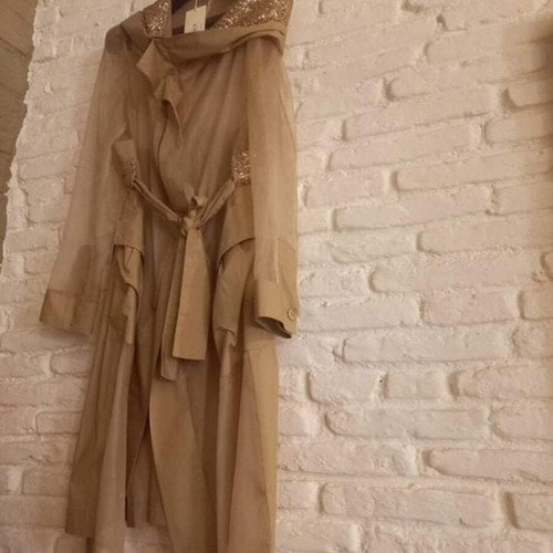Rococo Beige Women's Trench Coat with Sequins New, 100% Silk