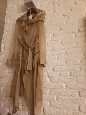 Rococo Beige Women's Trench Coat with Sequins New, 100% Silk