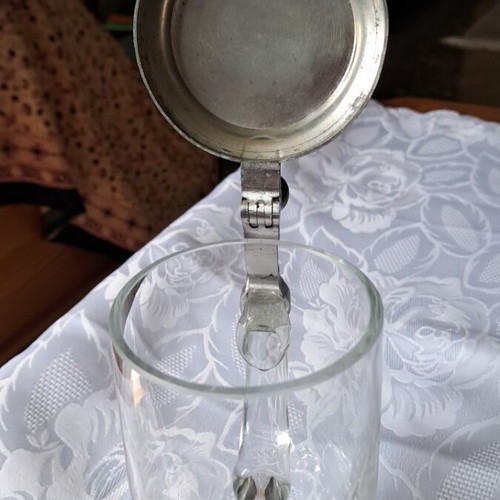 Kristallglas 500 ml beer glass like new with pewter lid