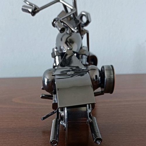 Handmade metal chopper motorcycle with new tabletop clock