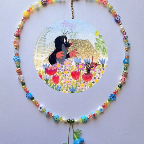 Floral Garden Handmade Necklace colorful, gold accents