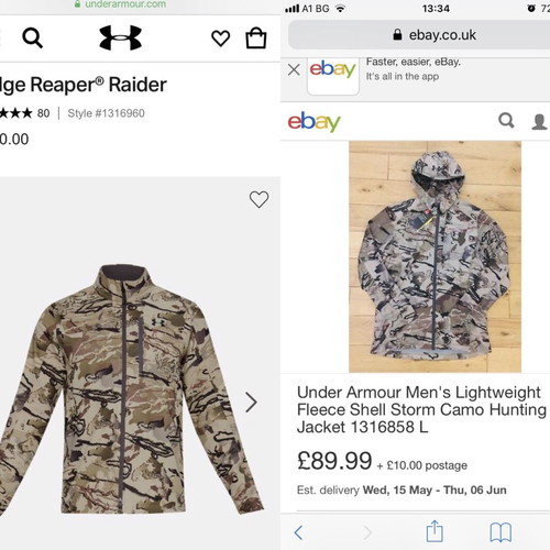 Under Armour Lightweight Fleece Shell Storm Camo Hunting Jacket new, size L, beige and gray