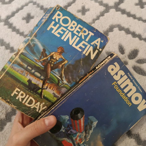 Asimov Foundation and Robert A. Heinlein Friday books used, old editions