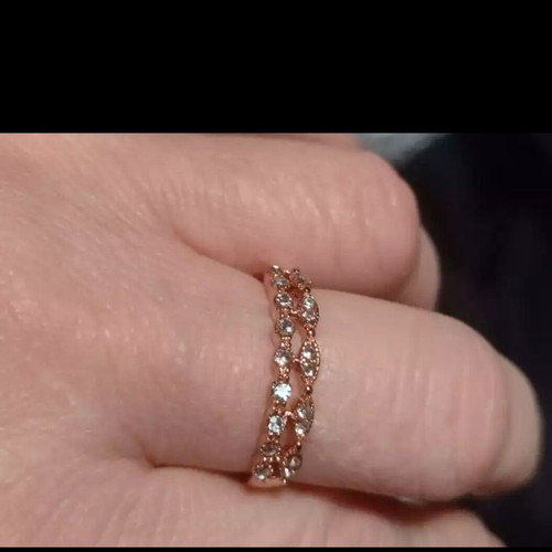 Delicate Split Ring new, rose gold with white crystals