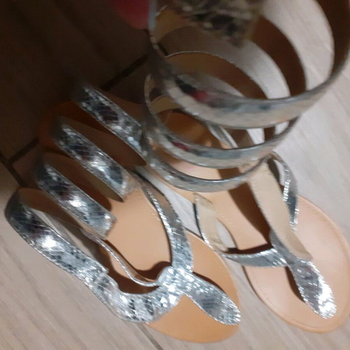 Silver flat sandals in ancient Greek style like new, size 36
