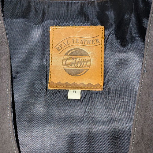 Glou men's vest made of genuine leather new, size XL, black and blue