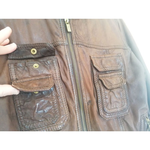 Massimo Dutti leather jacket used, brown, size XS-Small
