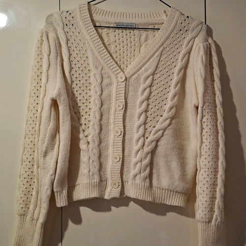 Knitted cardigan like new, white and beige