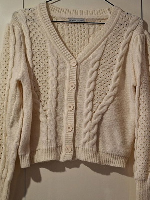 Knitted cardigan like new, white and beige