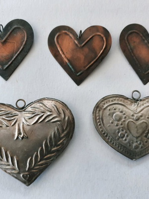 Vintage heart-shaped home decor used, copper and brass