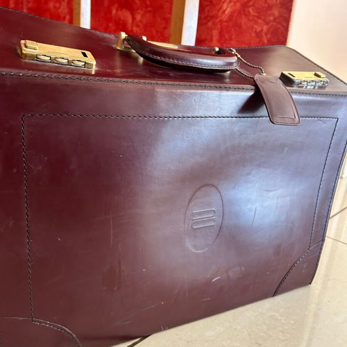 Vintage leather briefcase Infomecanica used, burgundy color
