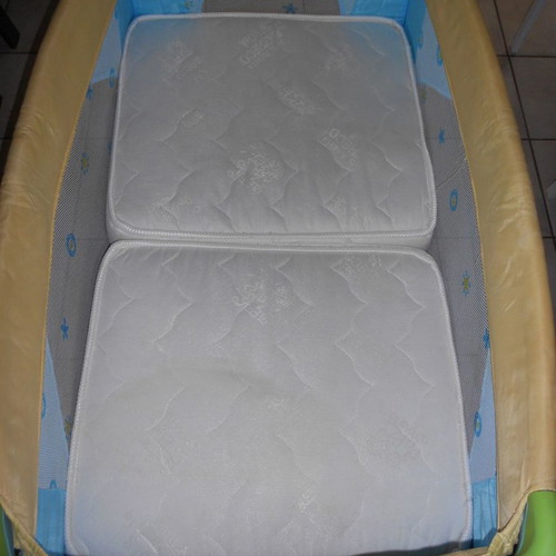 Folding playpen used with mattress, blue-yellow color