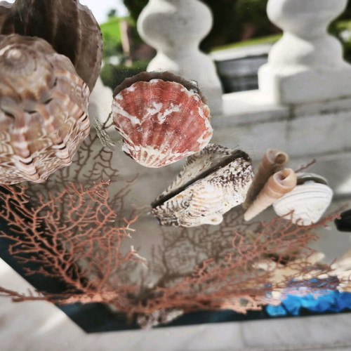 Large handmade mirror with seashells like new