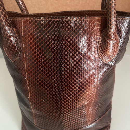 Leather Handmade Women's Shoulder Bag Brown Snake Print New