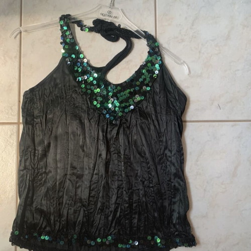 Black evening halter neck top like new with sequins
