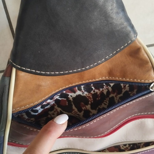 Multicolor genuine leather patchwork sling backpack