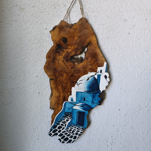 Wood artwork from olive root inspired by Santorini, new