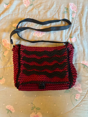 Women's crossbody bag used, handmade, burgundy with strap