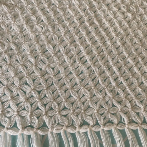 Handmade shawl with silver thread, like new, floral pattern