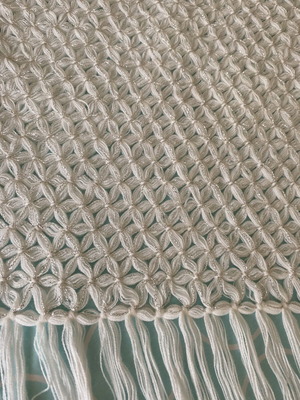 Handmade shawl with silver thread, like new, floral pattern