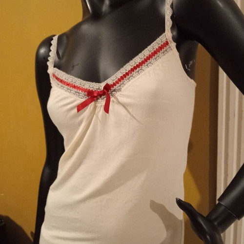 MNG Basic Lace-Trimmed Cream Top Size M New