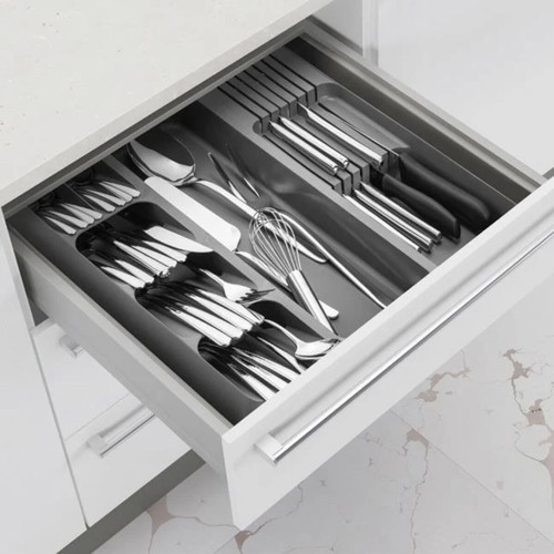 Plastic Drawer Organizer with 8 Compartments, Gray, 39.5x38.5x5.5 cm