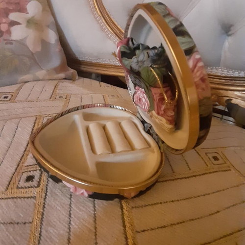 Jewelry box new small floral with pouch, 11x13 cm