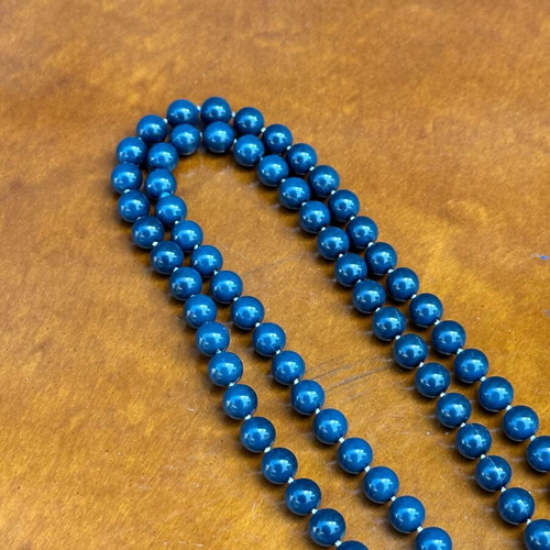 Vintage long blue necklace with round beads, used