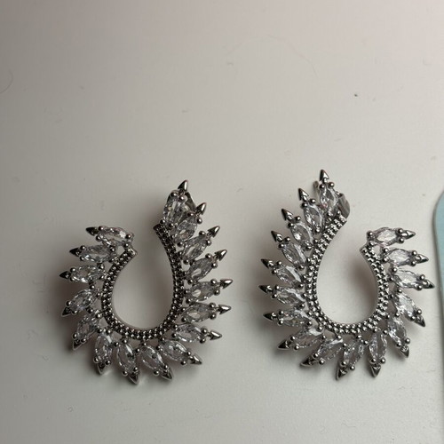 Women's zircon earrings marquise cut crescent hoop