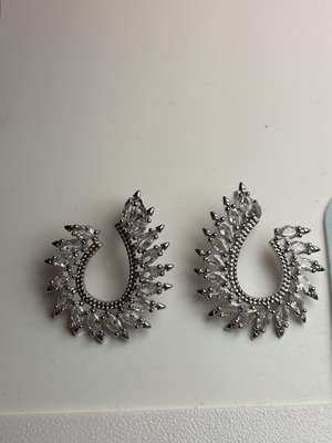 Women's zircon earrings marquise cut crescent hoop
