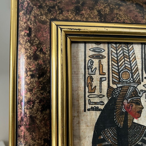 Authentic Egyptian painting on bamboo with hieroglyphs, framed