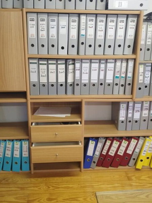 Bookcase used with triple cabinet and shelves