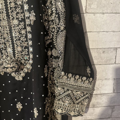 Embroidered Caftan Dress new, black and gold, medium-large