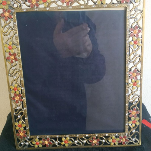 Bronze frame decorated with enamel and rhinestones like new