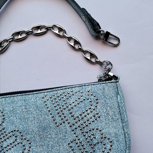 By Far Rachel Mini Bag New Denim Print with BF Logo Studs