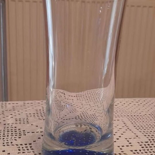 Glass vases with blue base set of two and small vase like new