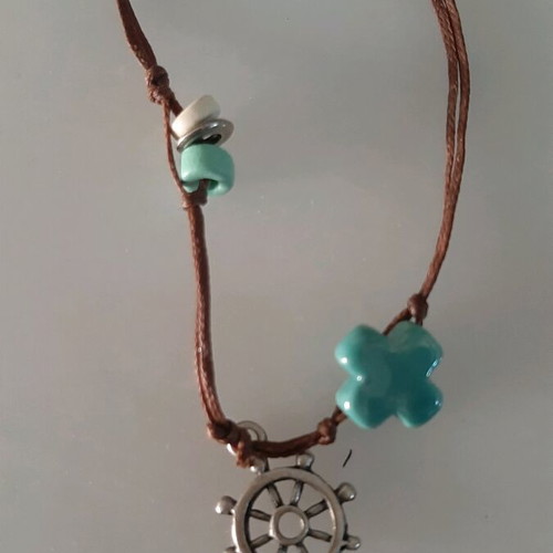 Necklace summer with double brown leather and anchor new