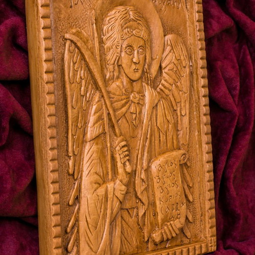Archangel Michael image made of wax, mastic and incense