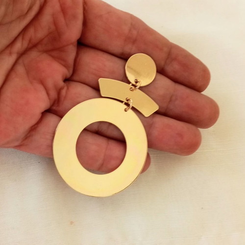 Large Gold Earrings with Geometric Circles Mirror Finish, new