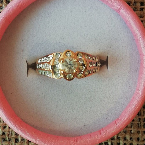 Gold-plated steel ring with clear zirconia new