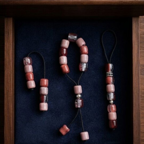 Zairas Mini Komboloi, Begleri & Multipurpose Pendant Set, Pink-Bordeaux with Glitter
