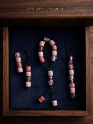 Zairas Mini Komboloi, Begleri & Multipurpose Pendant Set, Pink-Bordeaux with Glitter