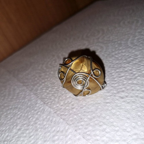 Pho ring with large embossed stone like new adjustable