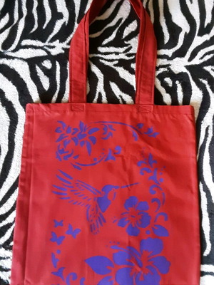 Tote bag with stencil new unused, shoulder, red and purple