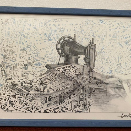 Original handmade ink and pencil drawing on paper signed like new