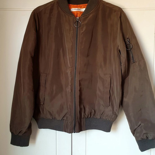 Bomber jacket khaki brown, size S, orange lining