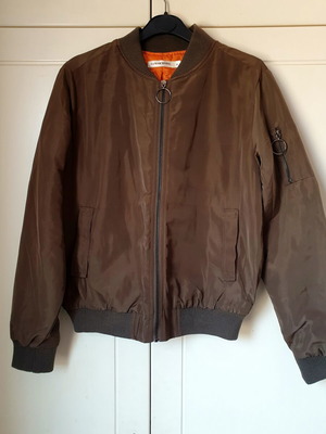 Bomber jacket khaki brown, size S, orange lining
