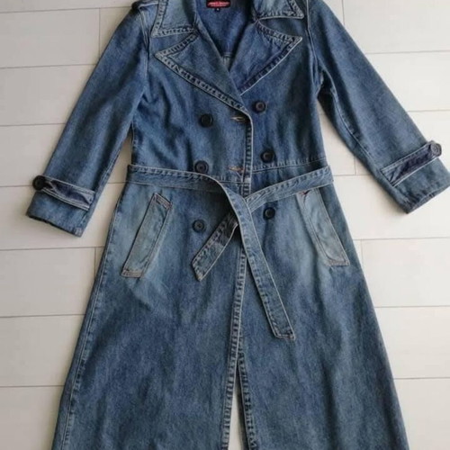 Vintage Mohrve Denim Gabardine Trench Coat size M like new, blue