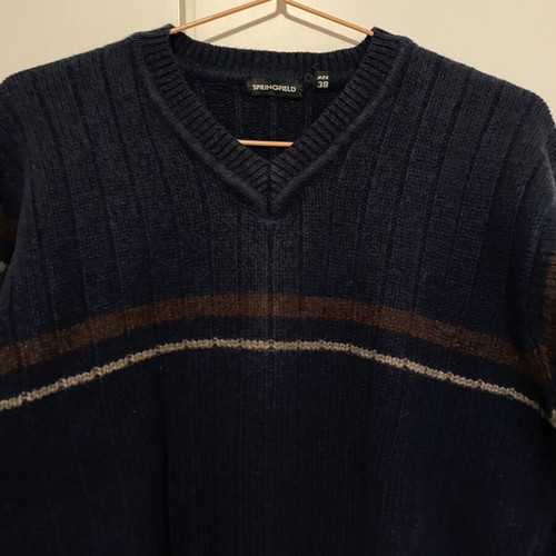 Springfield Vintage 90s V-Neck Sweater, blue and brown