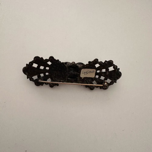 Vintage brooch with rhinestones used, black and gray